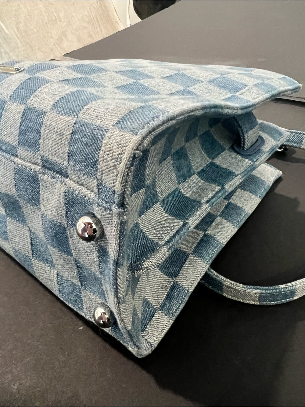 Rebecca Minkoff Light and Medium Blue Checker Denim Satchel - Picture 7 of 11